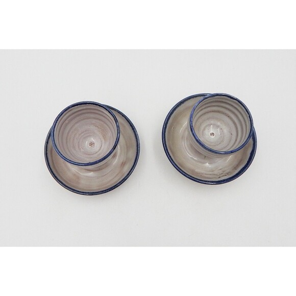 Rineanna Pottery Shannon Ireland Egg Cups Glazed Hand Signed Gray Blue Set 2 - Picture 5 of 7
